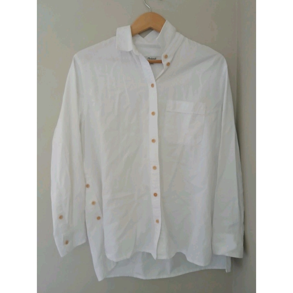 Madewell Oversized Ex-Boyfriend Button Front Shirt Size Medium White Minimalist